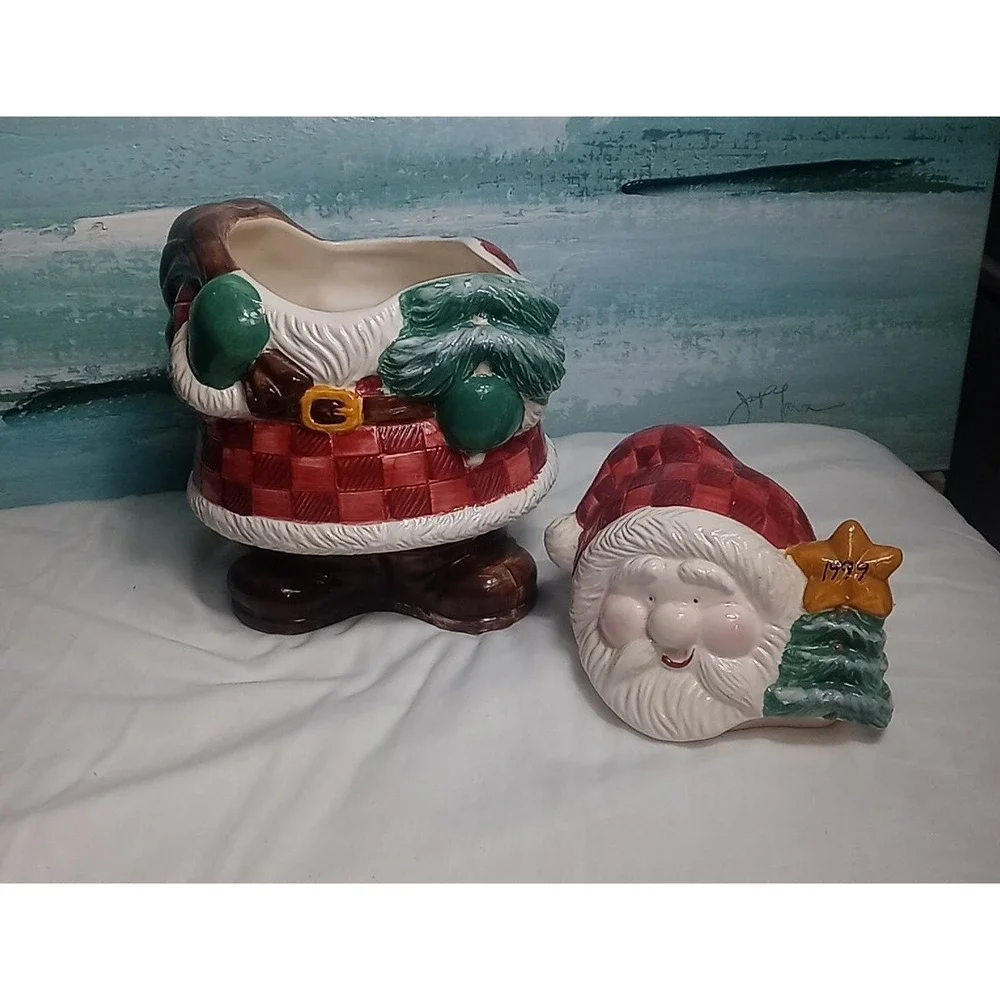 Santa Claus Ceramic Cookie‎ Jar 1999 Has A Couple Of Small Chips See Pictures